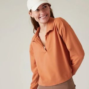 Athleta Retroterry polo sweatshirt NWT size:medium color: sunbaked clay